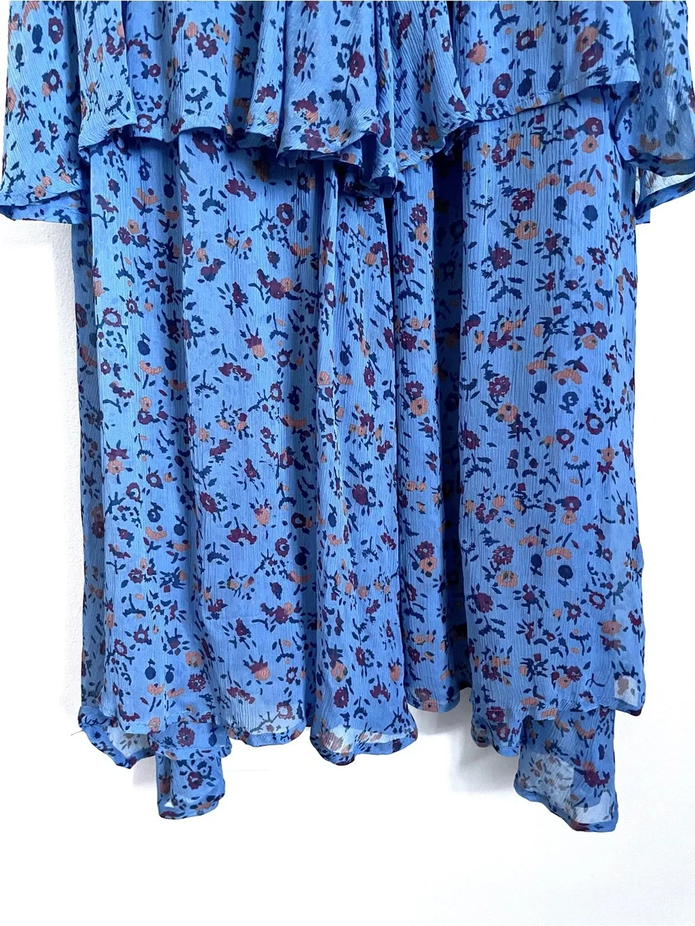 Cleobella Cecilia Floral Chiffon Tiered Midi Ankle Dress in Blue Floral M EUC